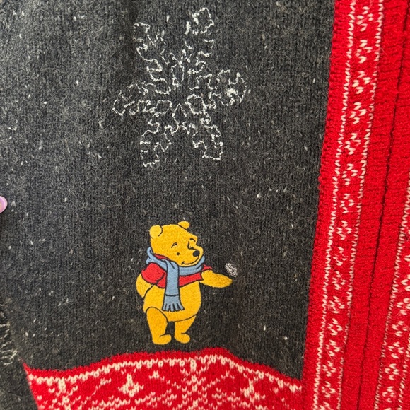 Vintage Disney Winnie the Pooh Winter Wool Blend Embroidered Zip Up Sweater - Picture 3 of 6